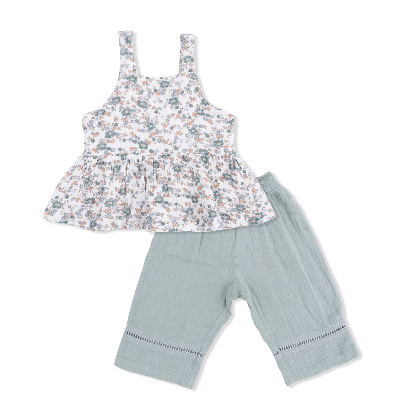 Camille Floral Peplum Tank With Smocked Waist Pants Set