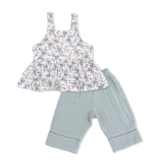 Camille Floral Peplum Tank With Smocked Waist Pants Set