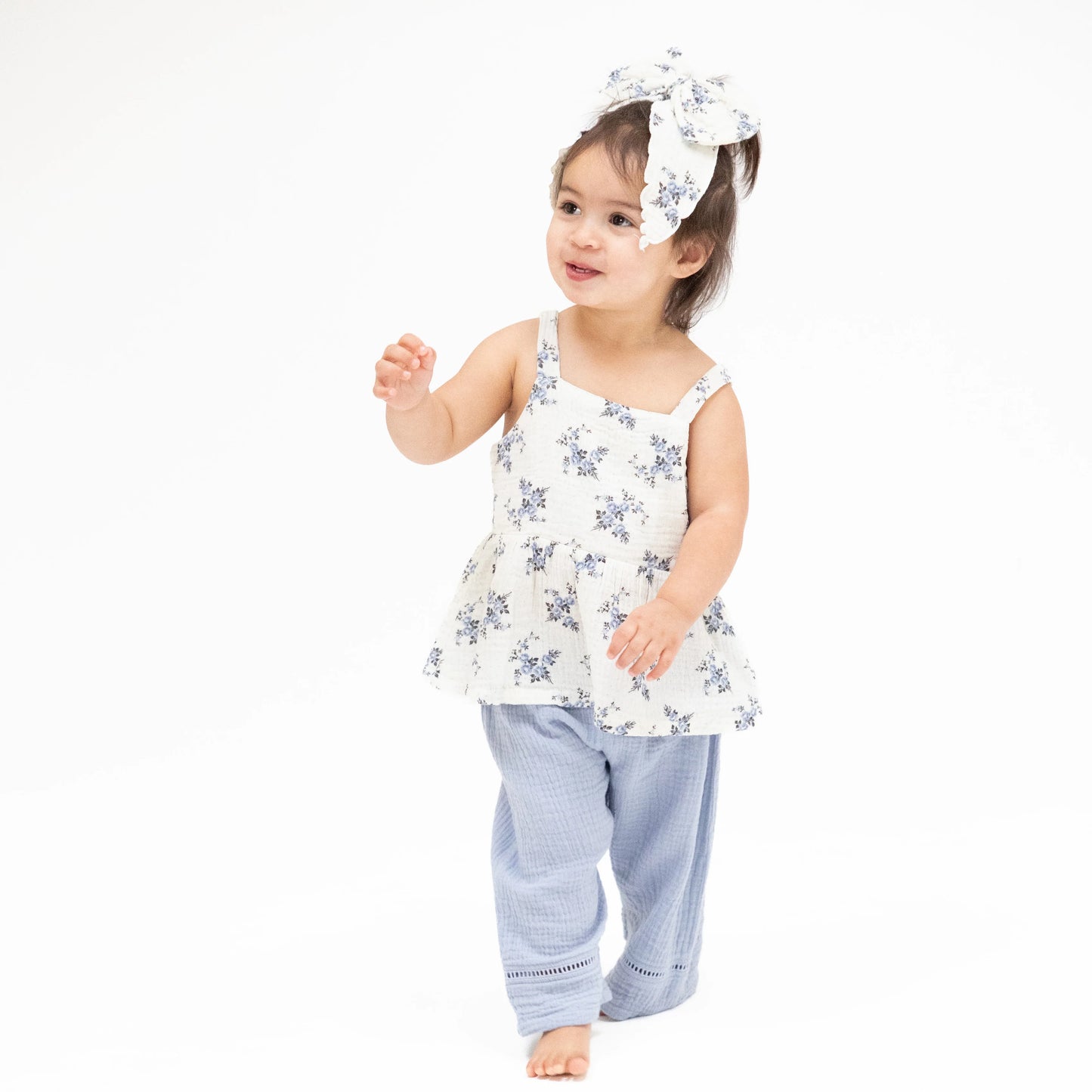Belle Rosette Dot Peplum Tank With Smocked Waist Pants Set