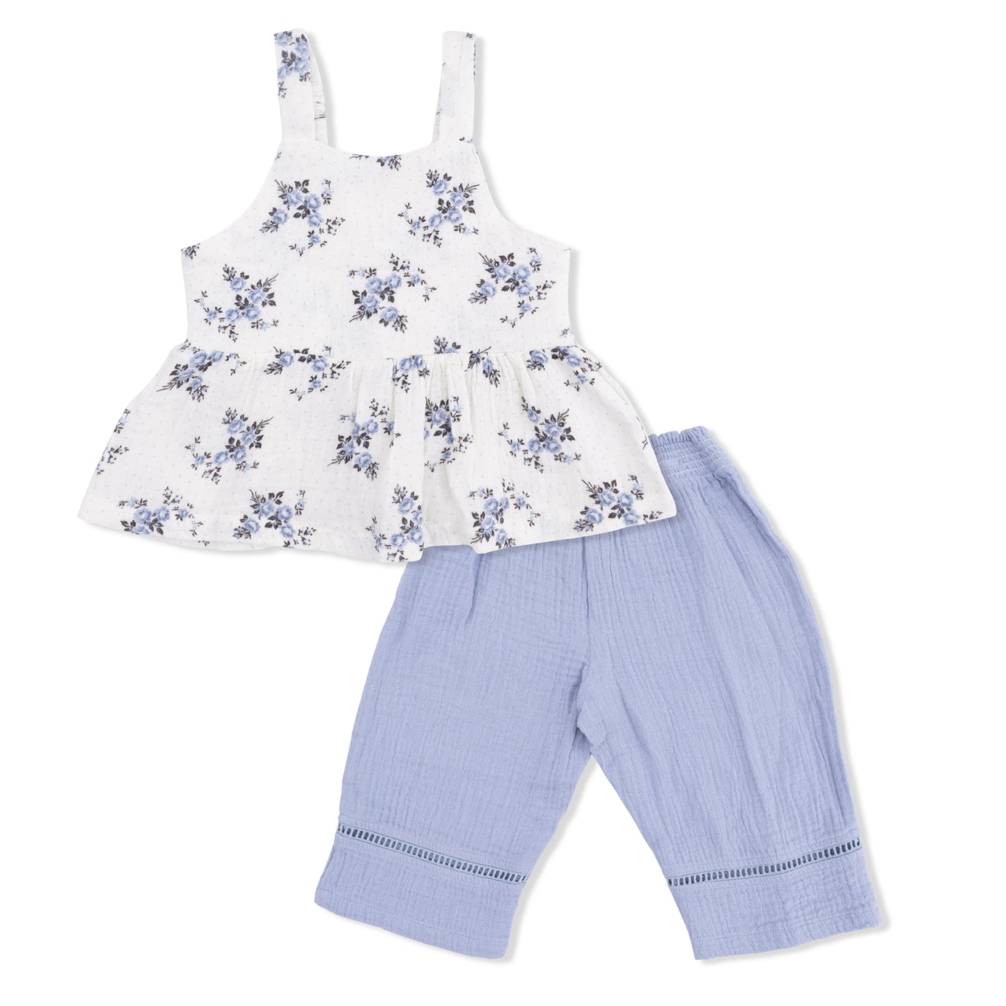 Belle Rosette Dot Peplum Tank With Smocked Waist Pants Set