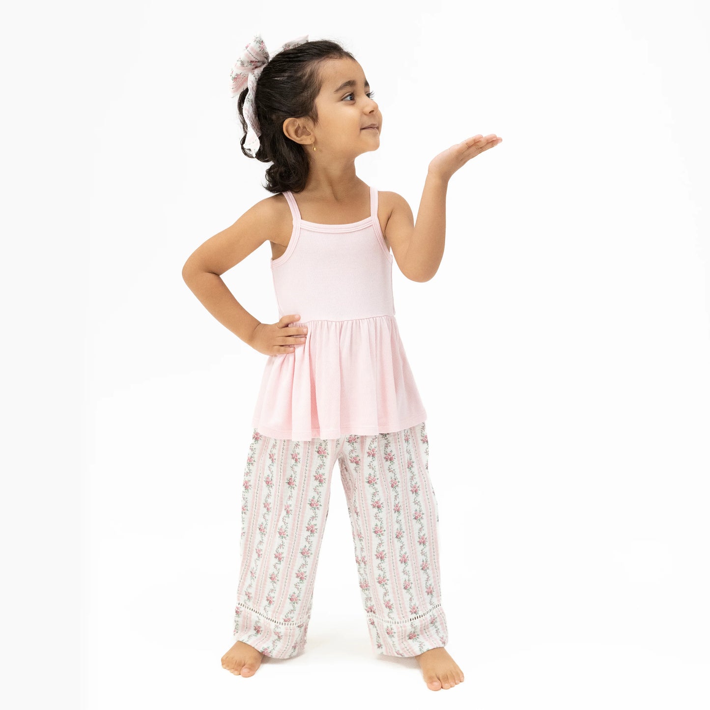 Winding Roses Peplum Tank and Smocked Waist Pants Set