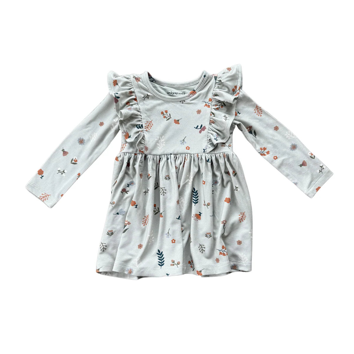 Botanical Long Sleeve Ruffle Dress
