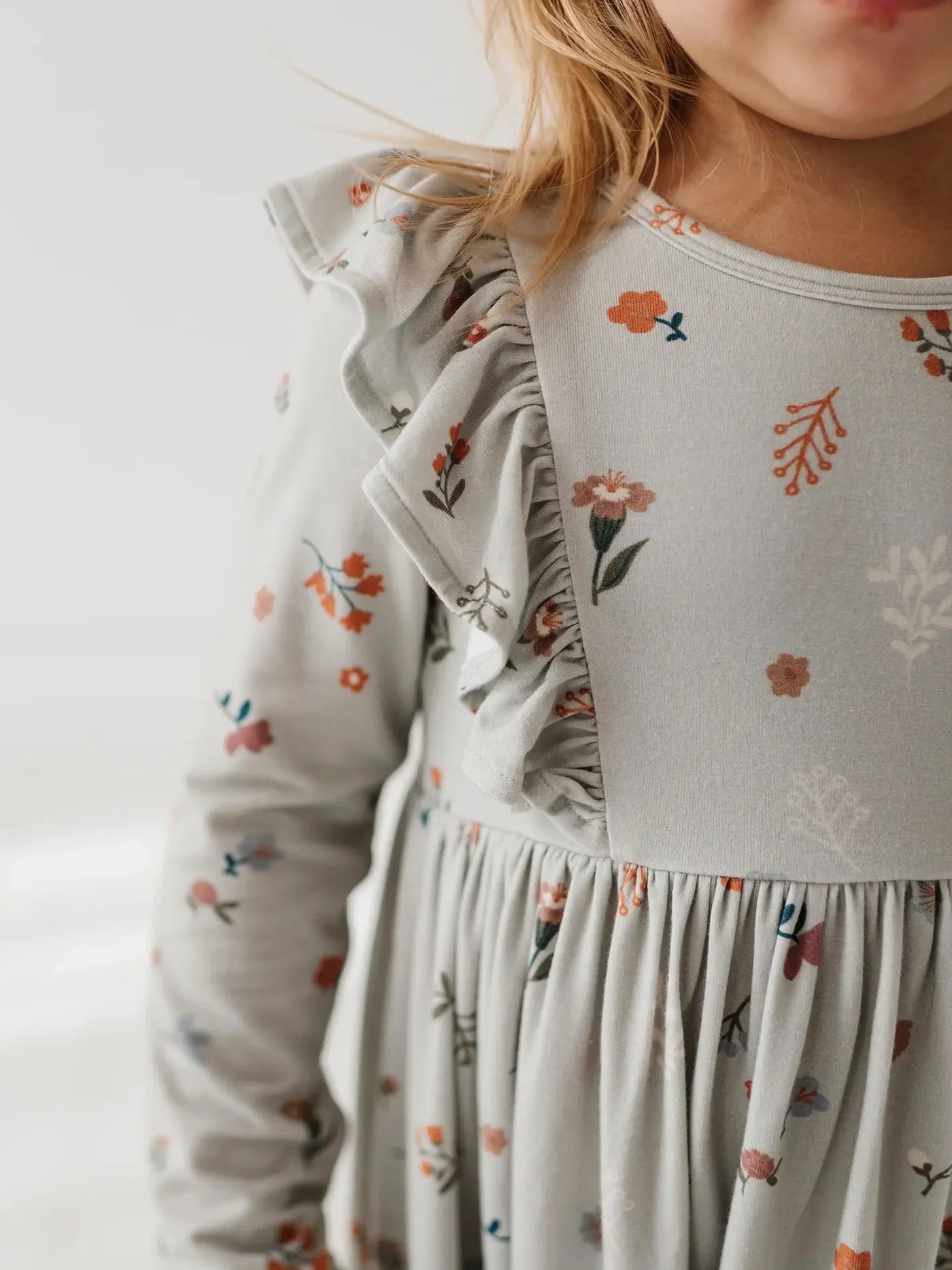 Botanical Long Sleeve Ruffle Dress