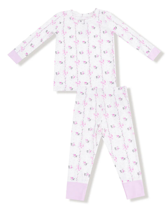 Dainty Buds and Bows Stripe Long Sleeve Loungewear Set