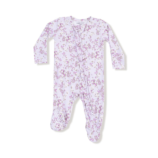Sweet Dreams Floral 2 Way Zipper Ruffle Back Footie