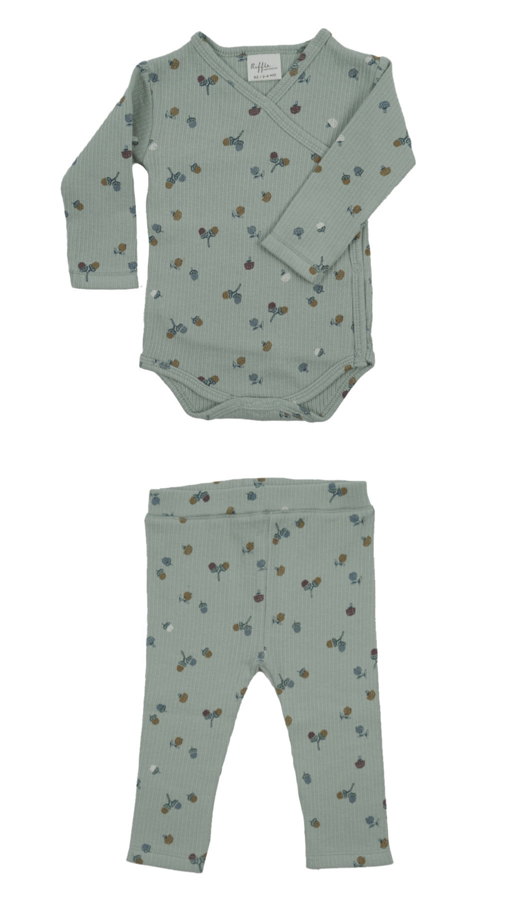 Organic Rib Knit Body Suit and Legging Set-Aqua Acorn