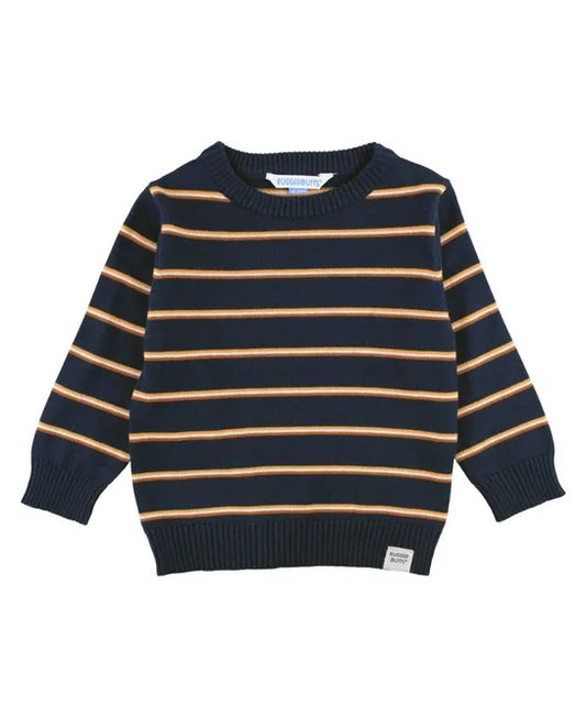 Navy & Caramel Stripe Knit Crew Neck Sweater