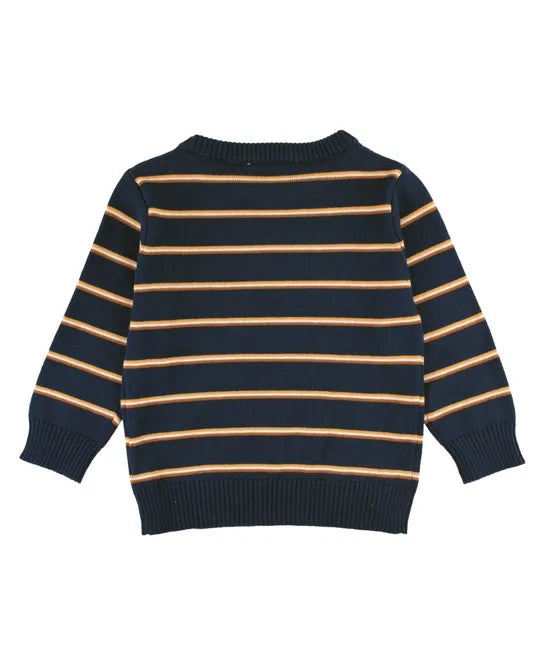 Navy & Caramel Stripe Knit Crew Neck Sweater