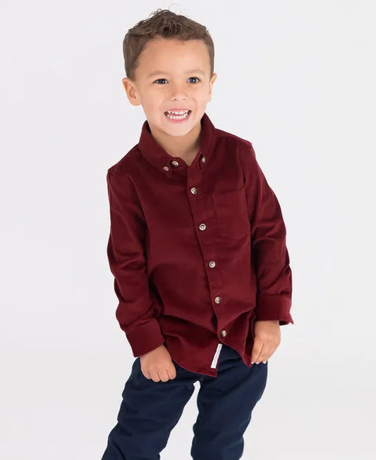 Burgundy Stretch Corduroy Long Sleeve Button Down Shirt