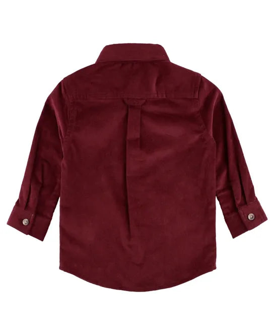 Burgundy Stretch Corduroy Long Sleeve Button Down Shirt