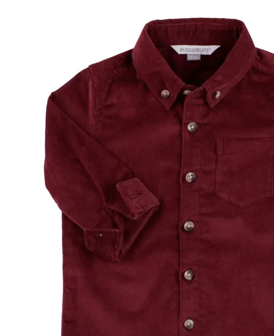 Burgundy Stretch Corduroy Long Sleeve Button Down Shirt