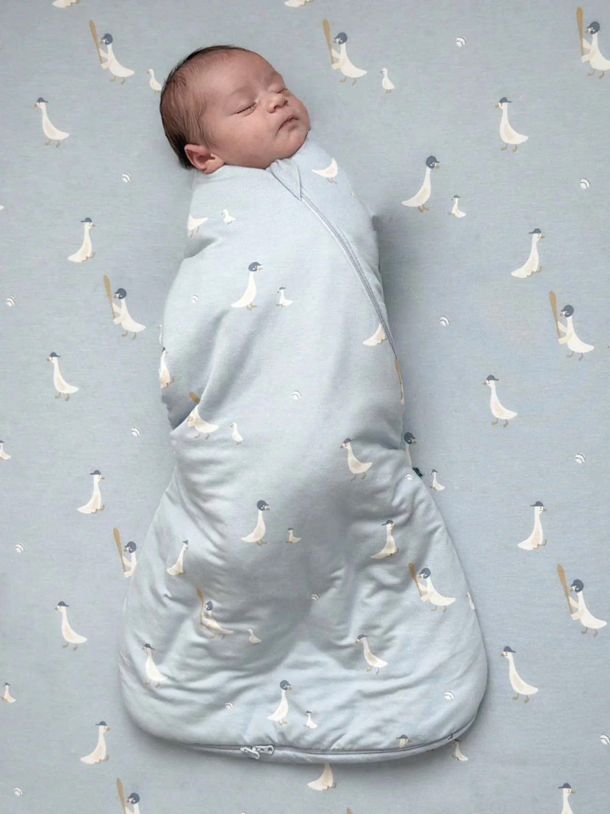 Gunamuna Bamboo Swaddle Sleep Bag 1.0 Tog Baseball Goose