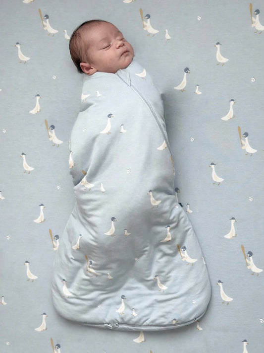 Gunamuna Bamboo Swaddle Sleep Bag 1.0 Tog Baseball Goose