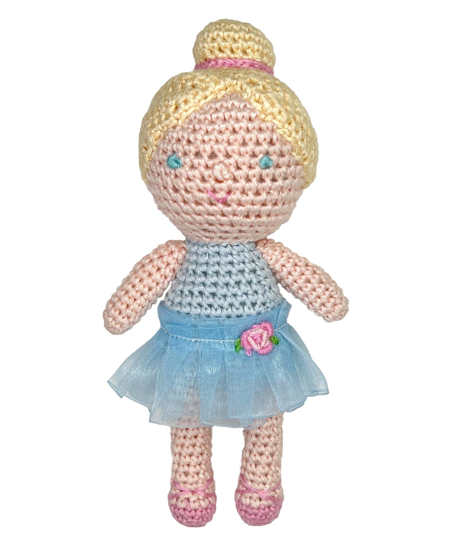 Ballerina Bamboo Crochet Rattle in Blue