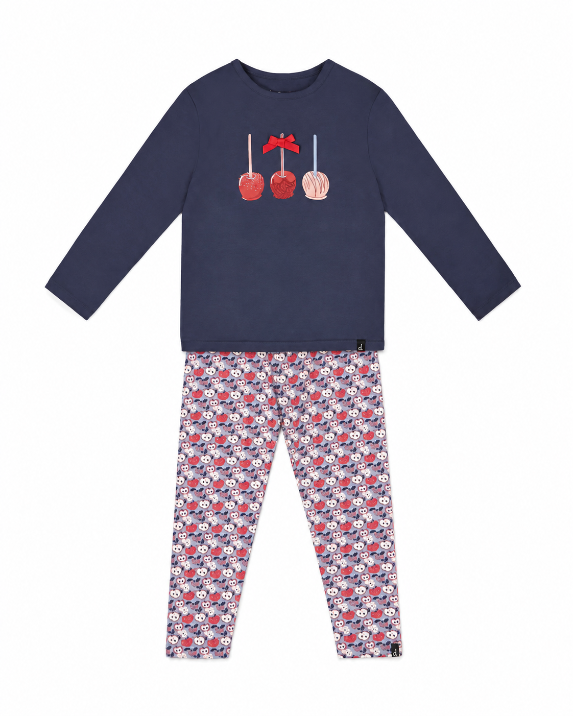 Organic Cotton T-Shirt Navy Blue With Apple Treats & Organic Cotton Leggings Blue Apple Print Set