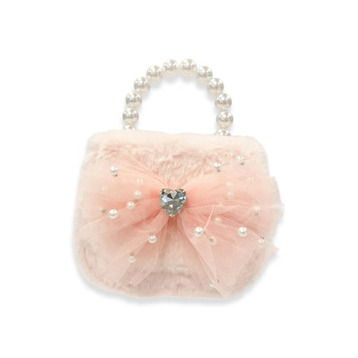 Mesh Bow Pink Furry Purse