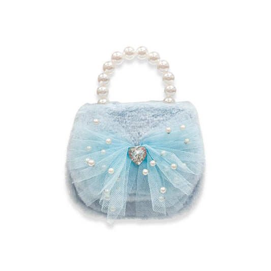 Mesh Bow Blue Furry Purse