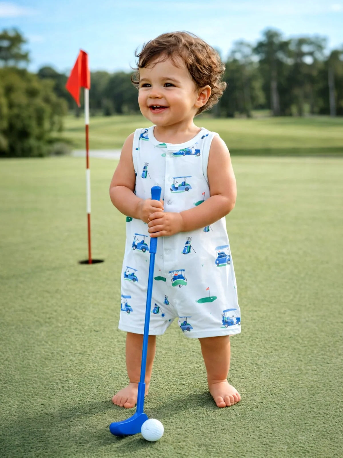 Vintage Golf Carts Blue Sleeveless Shortie Romper