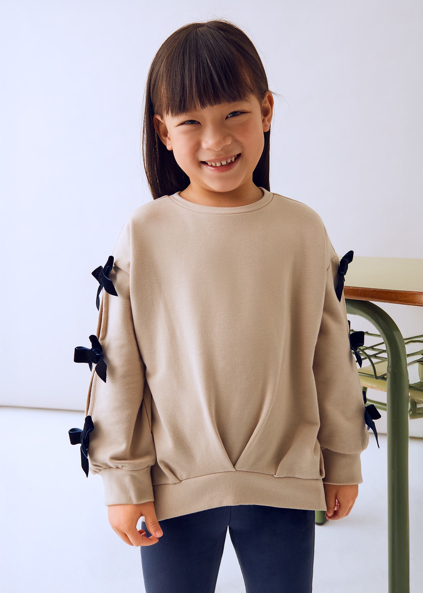 Bow Sweatshirt & Velvet Flare Legging Set