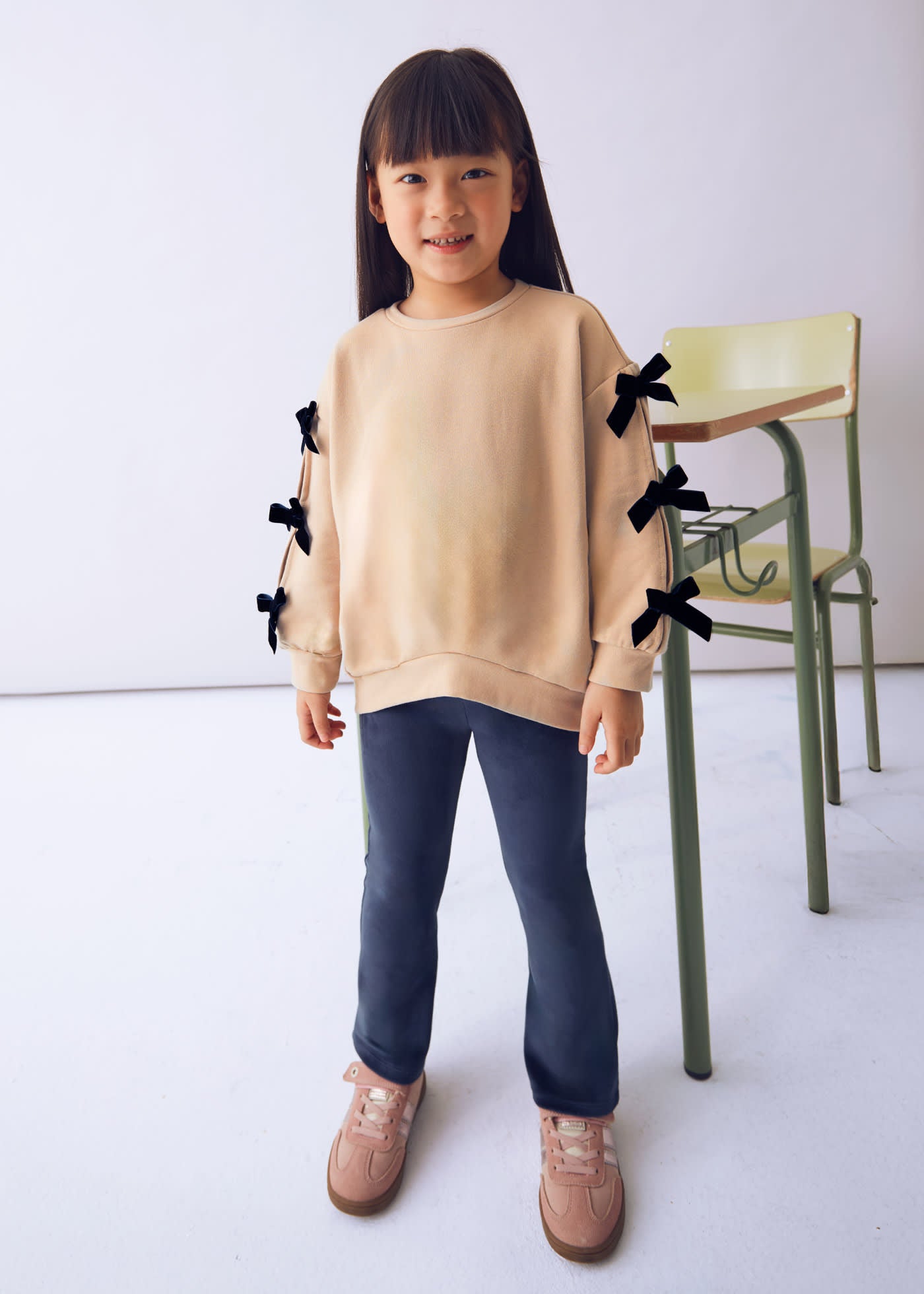 Bow Sweatshirt & Velvet Flare Legging Set
