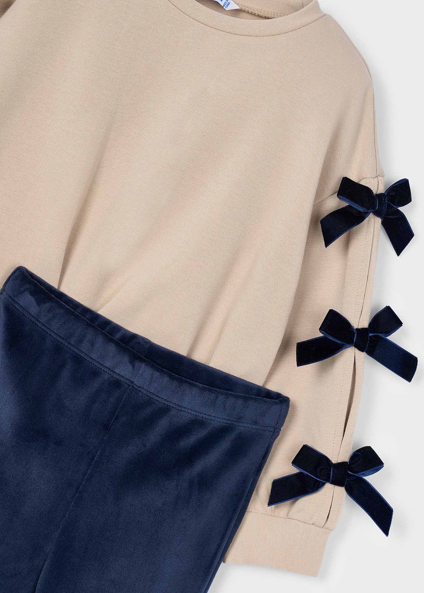 Bow Sweatshirt & Velvet Flare Legging Set