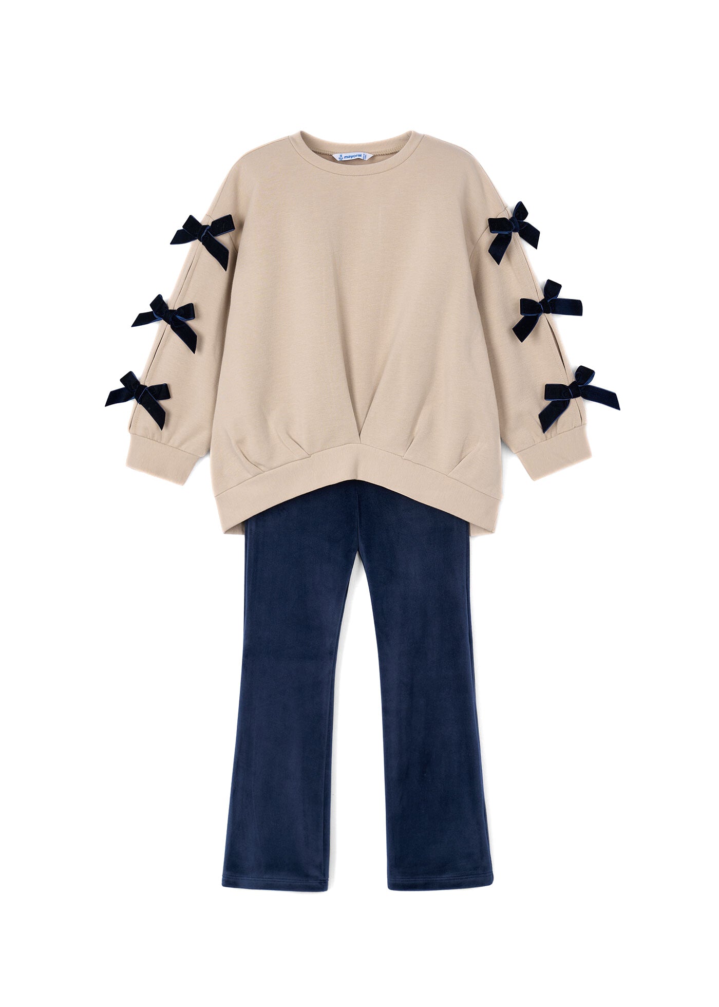 Bow Sweatshirt & Velvet Flare Legging Set
