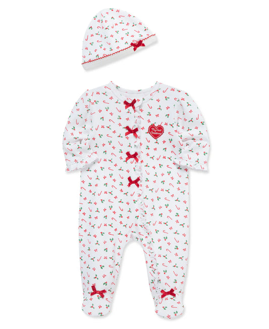 "My First Christmas" Candy Cane Footie Set