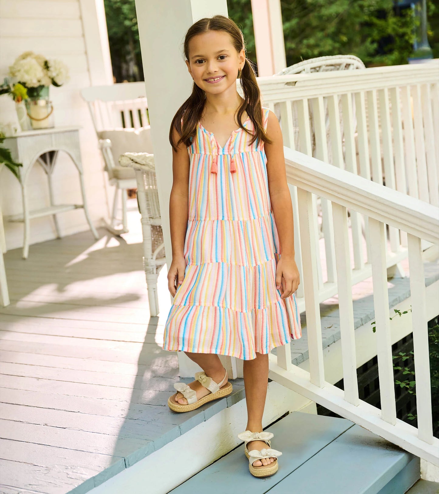 Natural Sunny Stripes Layered Tiered Dress