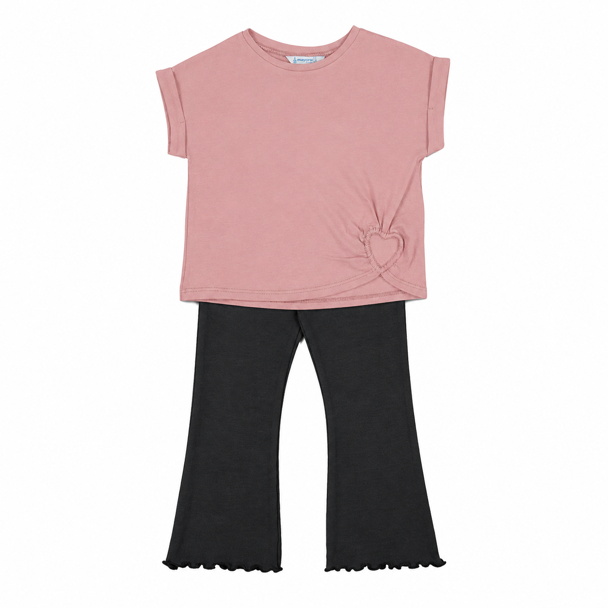Heart Cut Out Tee & Ribbed Flared Legging Set