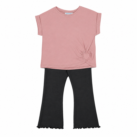 Heart Cut Out Tee & Ribbed Flared Legging Set