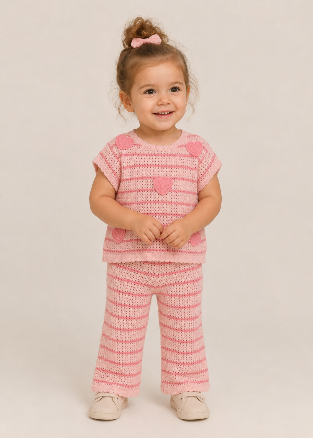 Pink Knit Pants and Heart Top Set