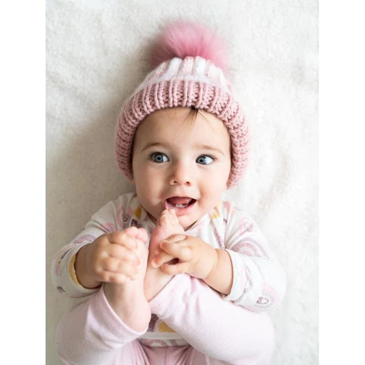 Rosy Pink Buffalo Check Pom Pom Beanie Hat