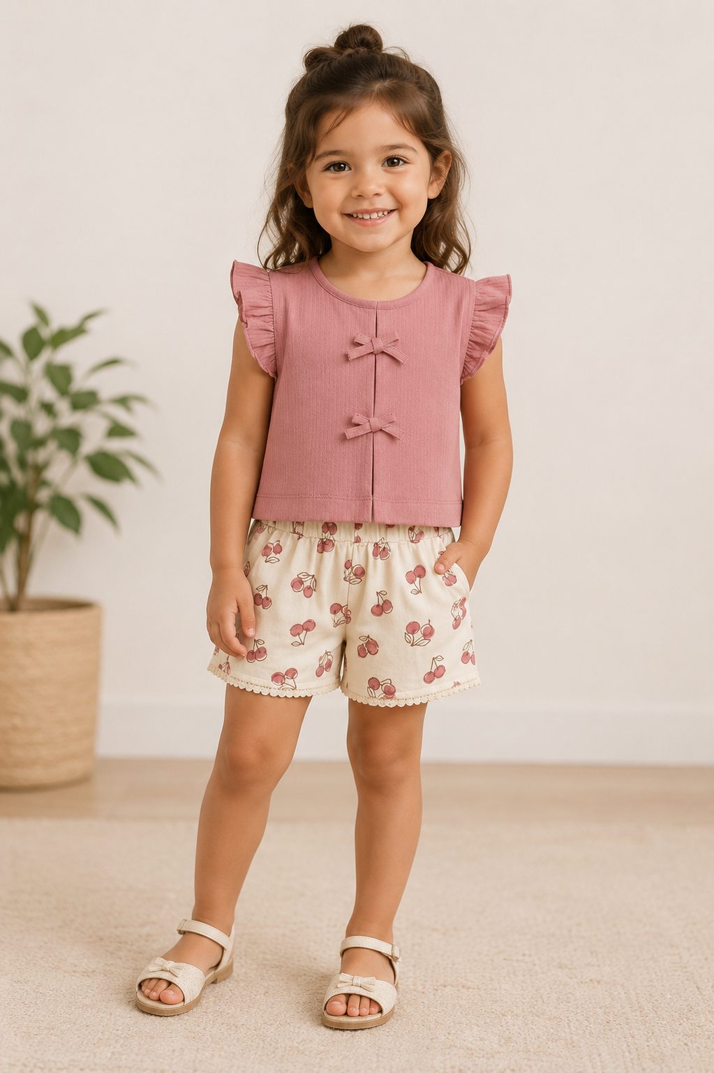 Blush Rib Knit Top & Cherry Short Set