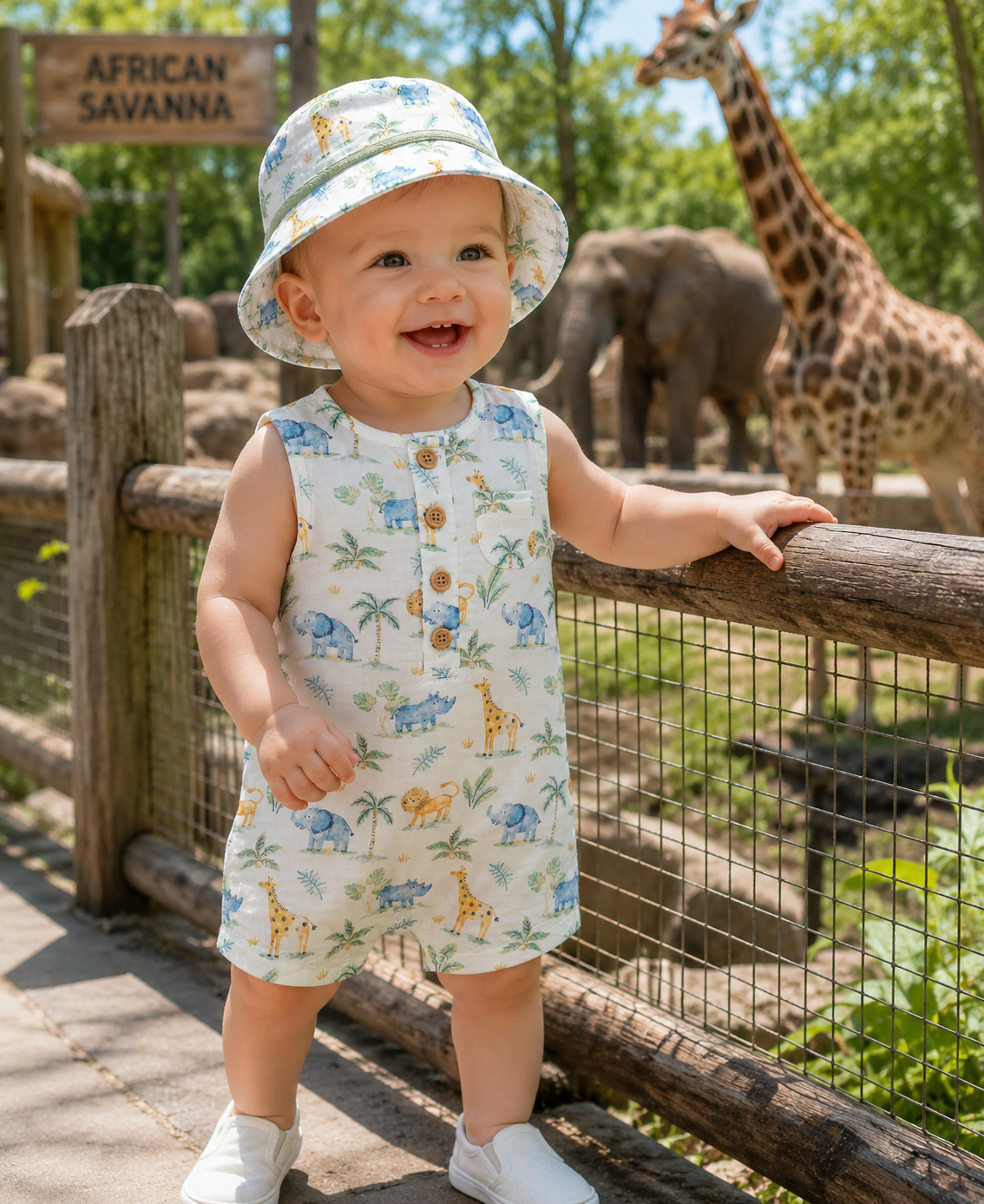 Jungle Gauze Romper & Hat Set