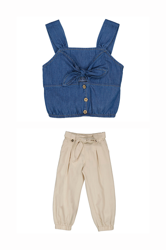 Denim Top & Flowy Pant Set