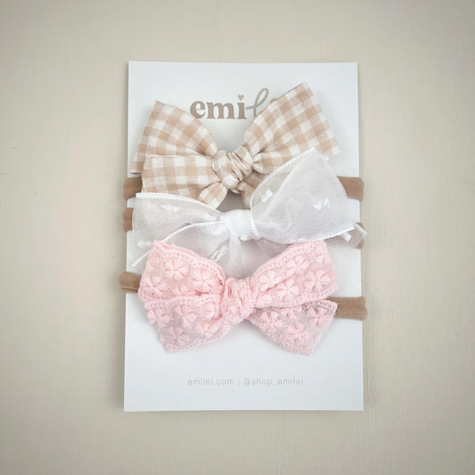 Nylon Stretchy Bow Headbands - Set of 3