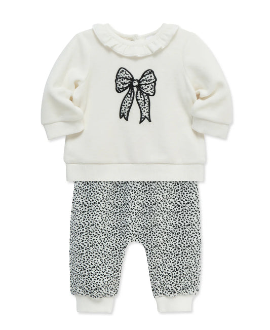 Leopard Bow Velour Pant Set