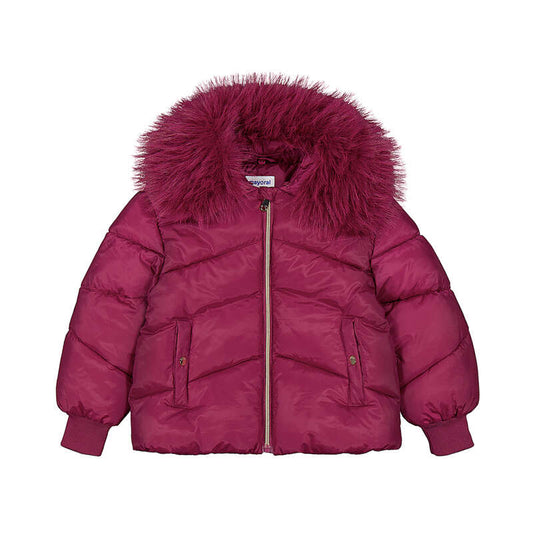 Raspberry Jacket With Fur Neck
