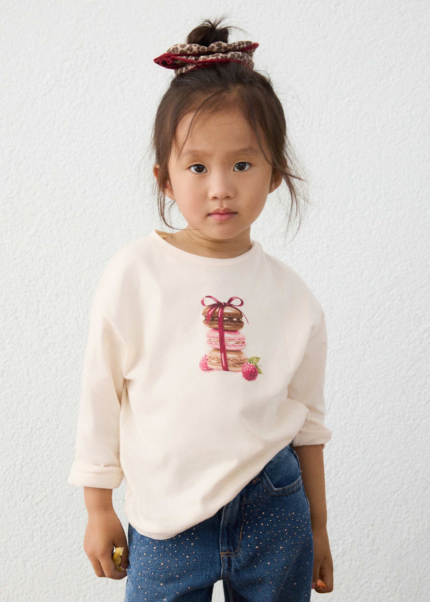 Long Sleeve Macaroon Tee  With Scrunchie