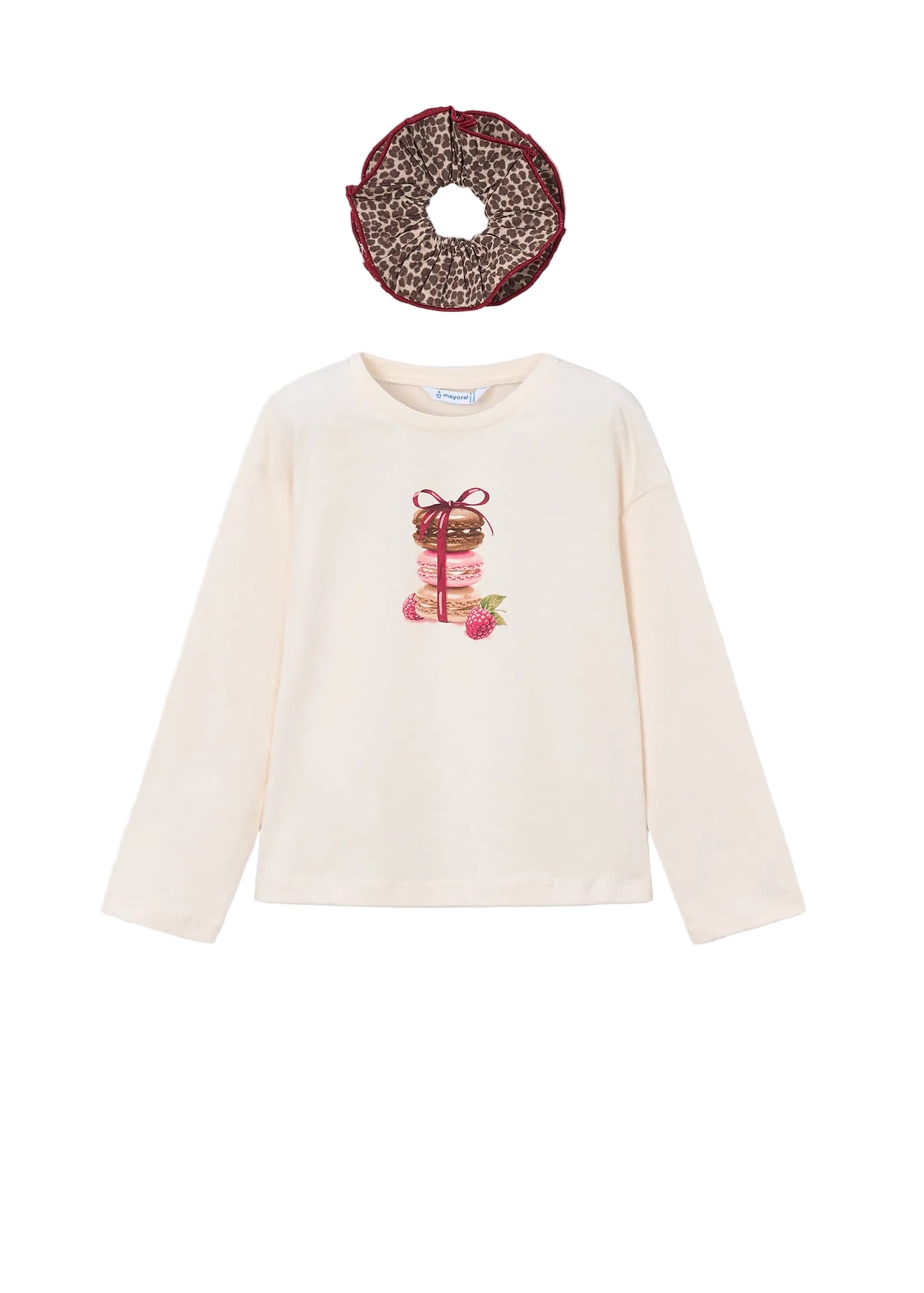 Long Sleeve Macaroon Tee  With Scrunchie