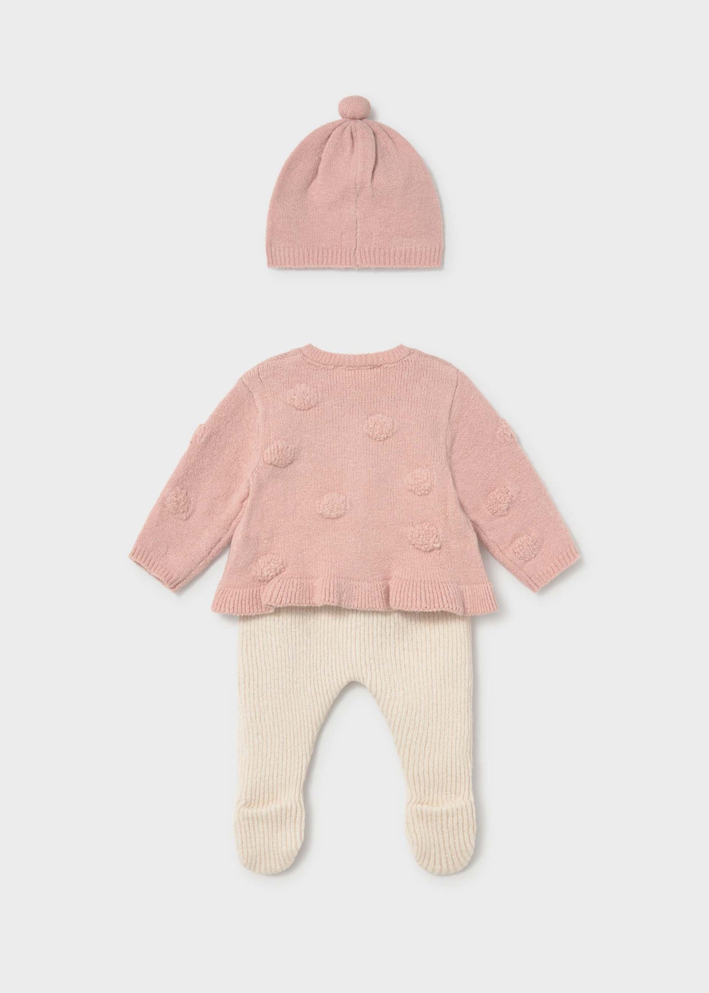 Pink Knit Footed Pants & Cardigan Set With Hat