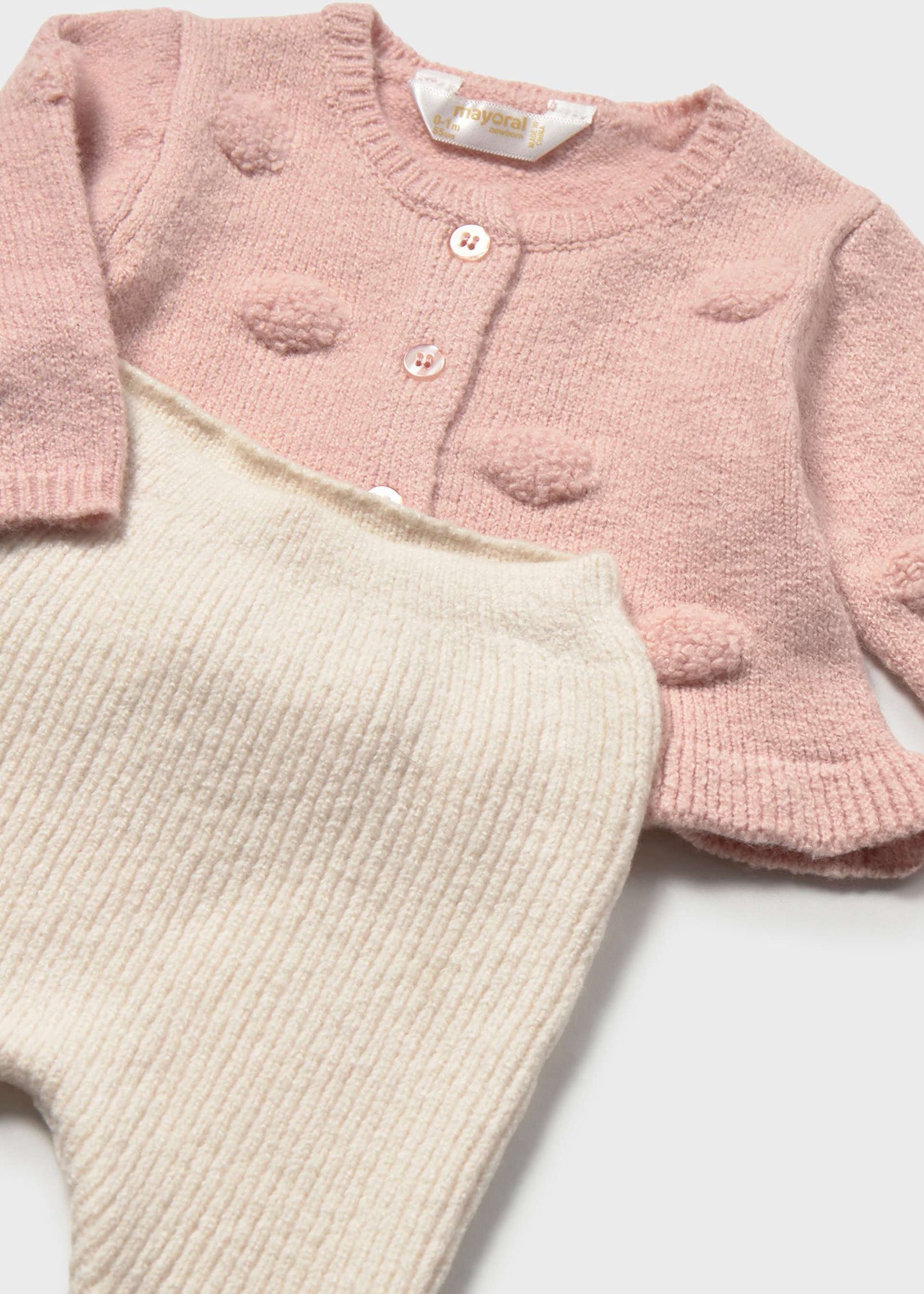 Pink Knit Footed Pants & Cardigan Set With Hat