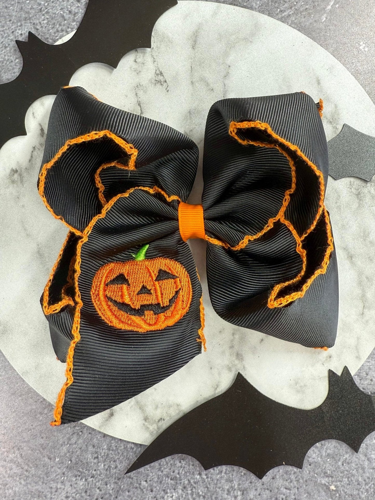 Jack O Lantern Embroidered Moonstitch Hair Bow