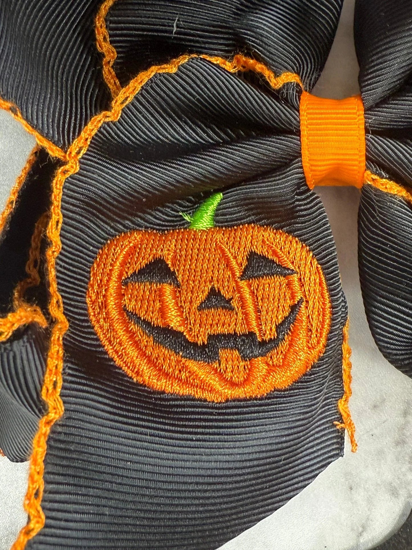 Jack O Lantern Embroidered Moonstitch Hair Bow