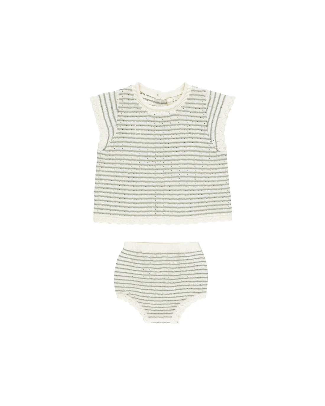 Scallop Knit Baby Set Sage Stripe