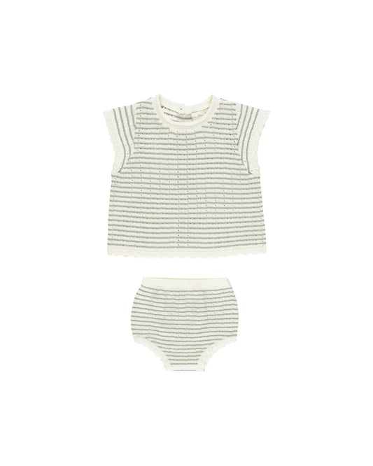 Scallop Knit Baby Set Sage Stripe