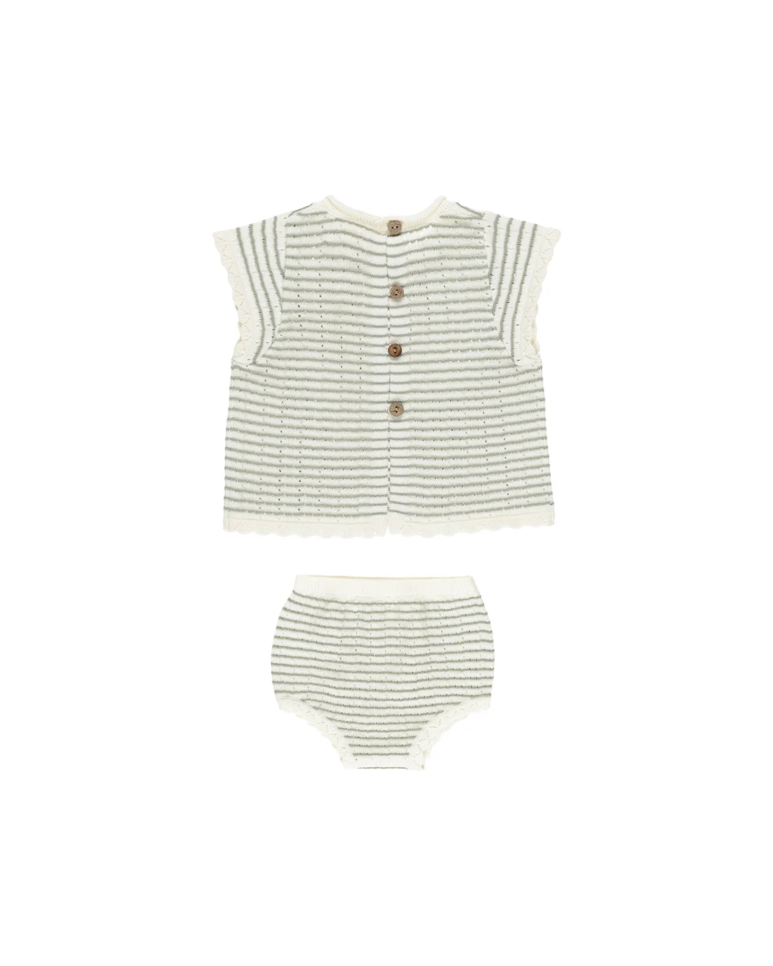 Scallop Knit Baby Set Sage Stripe