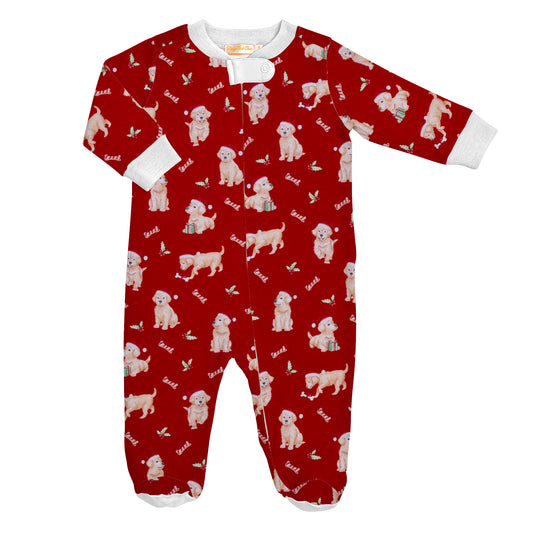 Golden Christmas Printed Pima Zipped Footie