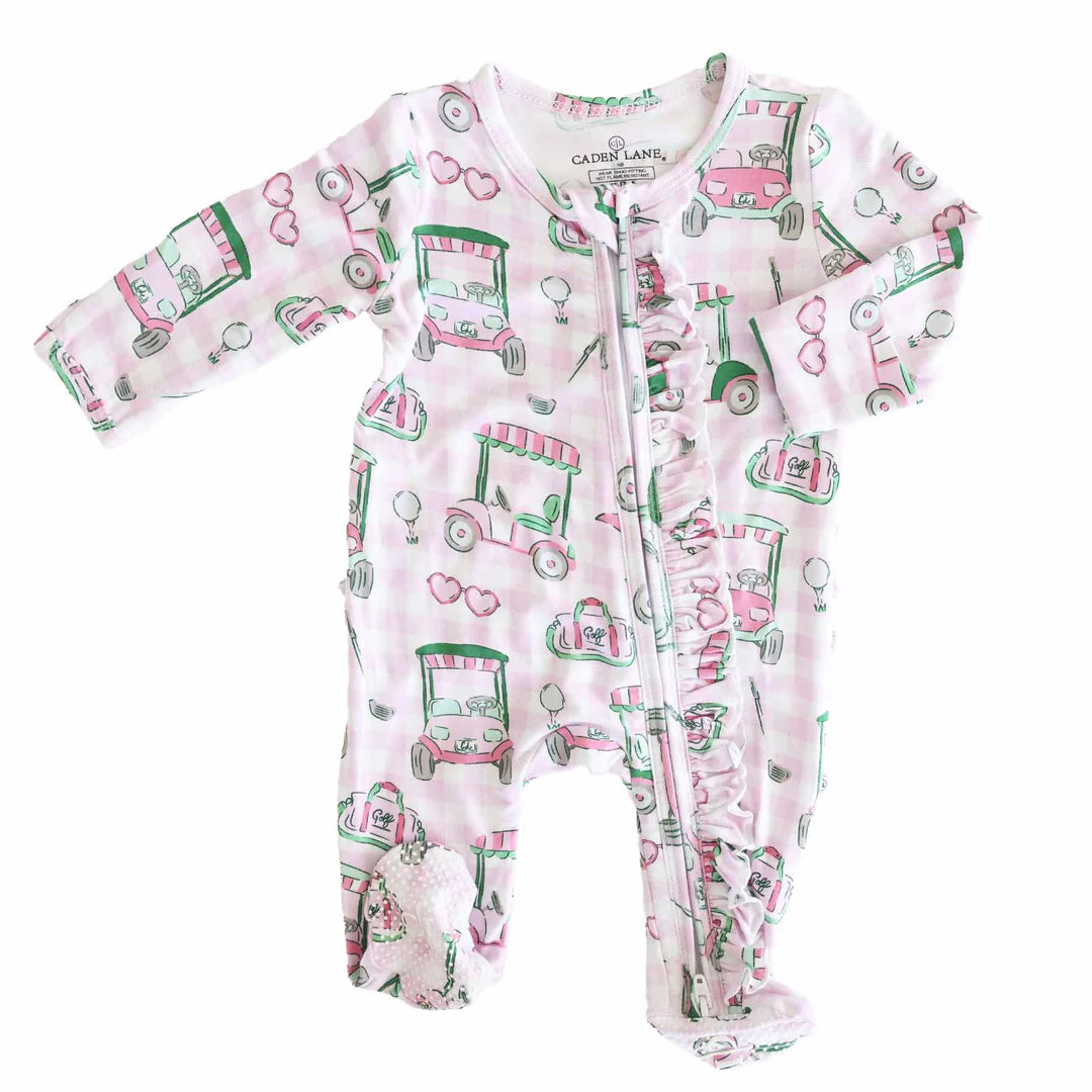 Birdie Babes Ruffle Zipper Footie | Pink