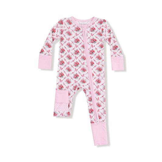 Rose Bow Lattice 2 Way Zipper Romper